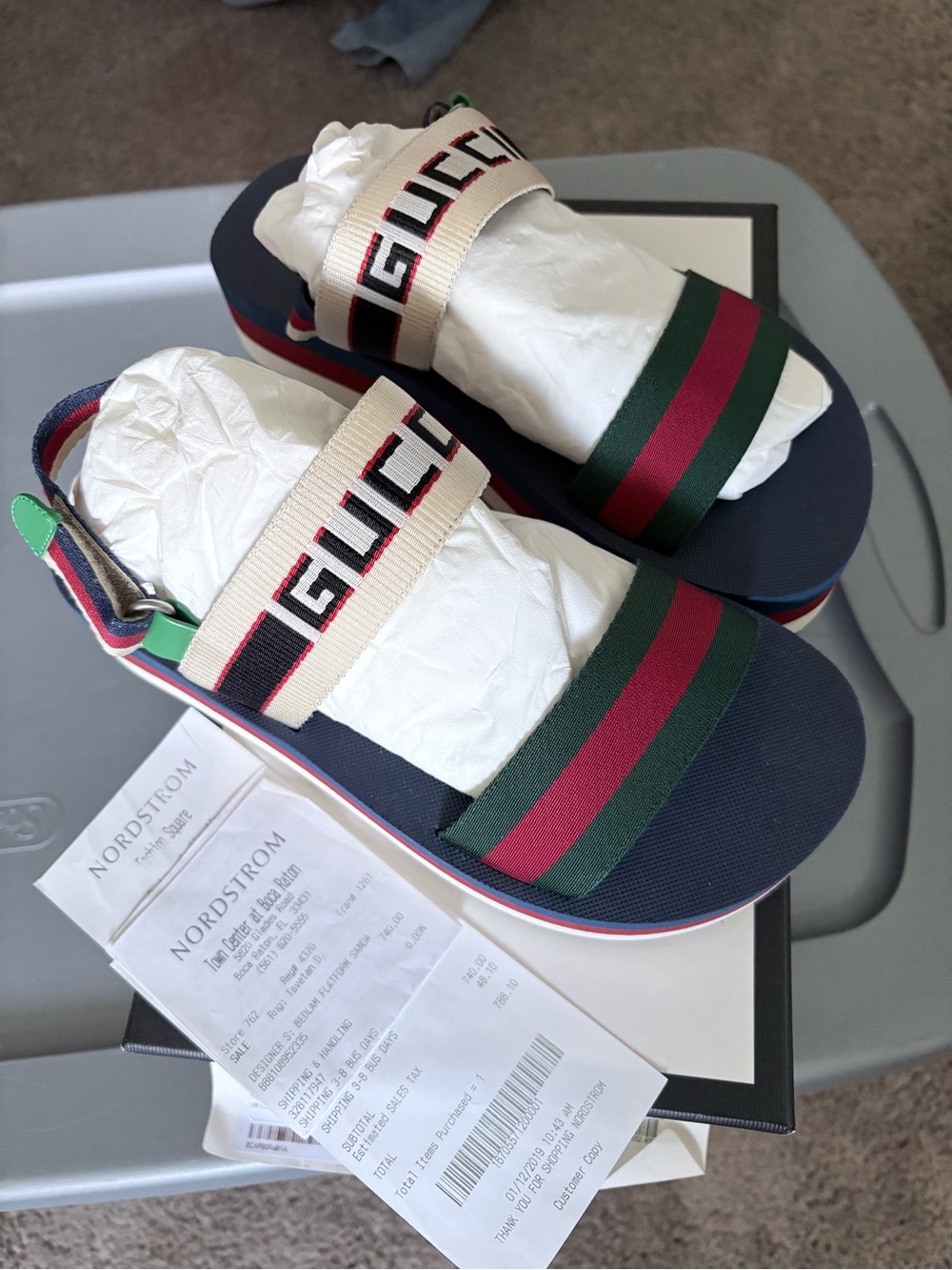 Gucci Navy Kids Sandals with Red & Green Web Stripe